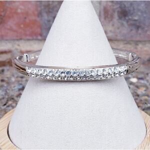 Vintage Swarovski Swan Signed‎ Silver Tone Double Crystal Bracelet Cuff Hinged